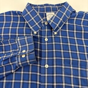 Brooks Brothers Regent Mens XXL Blue Plaid Supima Cotton Button Down Shirt